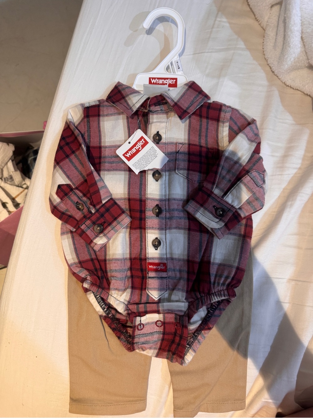 Wrangler Red and Cream Plaid Button-Front Baby Bodysuit